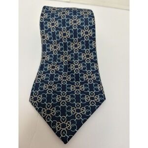 HERMES Paris Men's Silk TIE 7468 HA Blue on Blue Chain Link Equestrian 58 inches